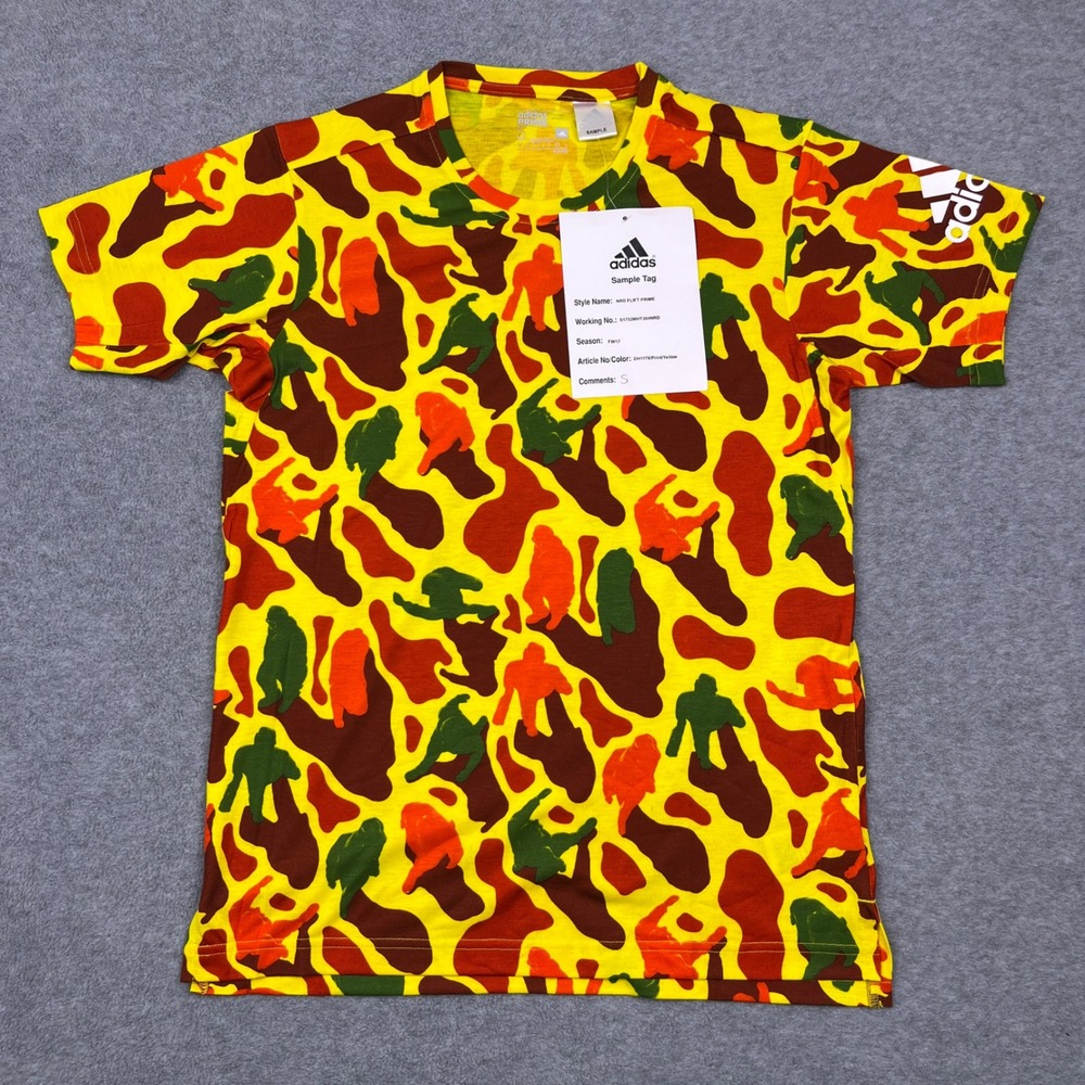 NWT Adidas x Pharrell T-Shirt Mens Small Yellow NERD PRIME Camo Sample DH1178